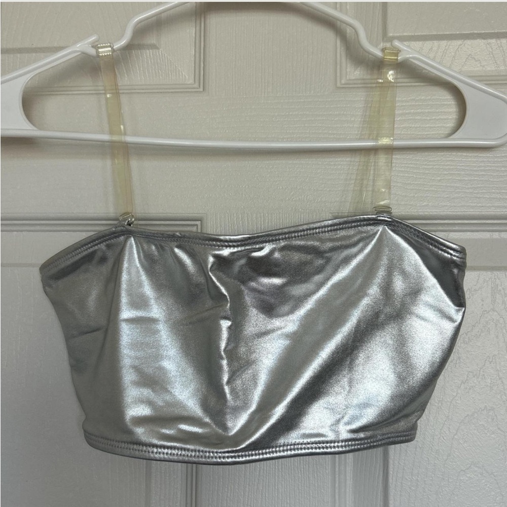 Natalie Dancewear Shiny Silver Crop Top